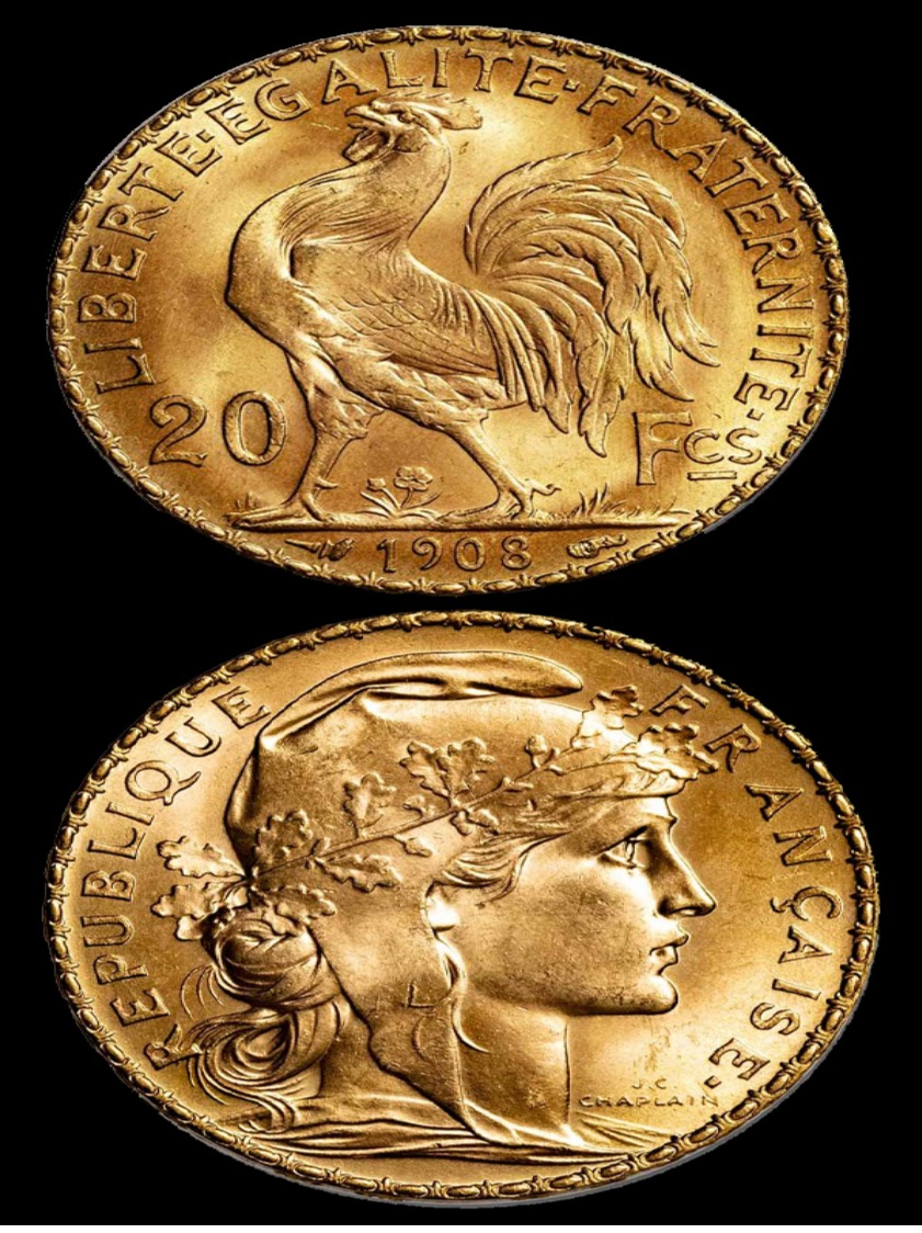 France Gold 20 Francs French Rooster Coin