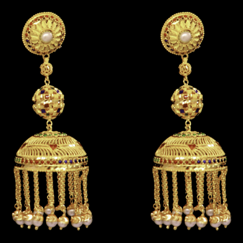 22K Gold Stud Drop Earrings - SW32644
